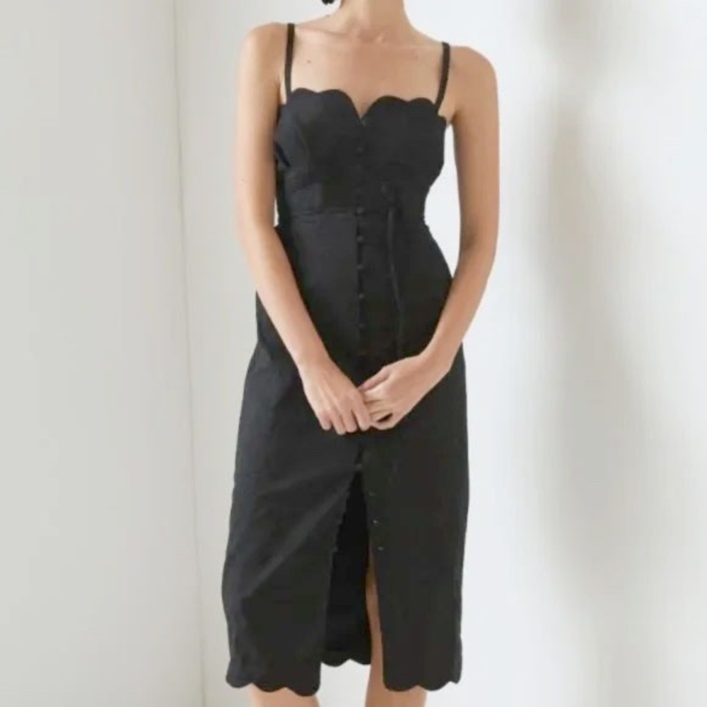 Anthropologie 4130 Midi Dress Womens 6 Black New Bustier Scalloped Sweetheart